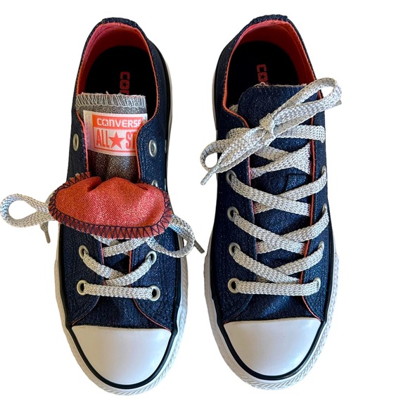 Converse All Star Double Tongue Blue Glitter Shimmer Shoes Size 2 NWOT - Picture 1 of 8